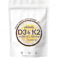 Vitamin D3 & K2 Supplement 10,000 IU Supports Overall Health & Bone Health Non-GMO Gluten Free 300 Softgels for Adult