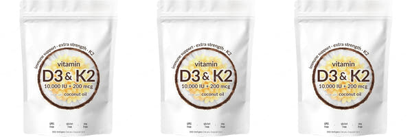 Vitamin D3 & K2 Supplement 10,000 IU Supports Overall Health & Bone Health Non-GMO Gluten Free 300 Softgels for Adult
