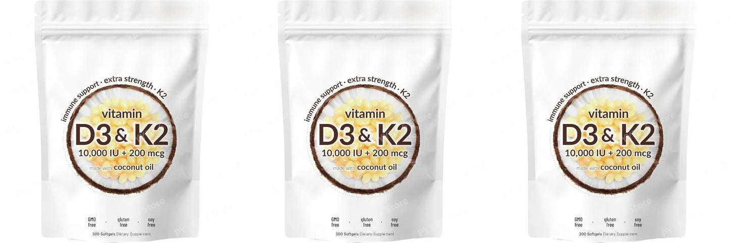 Vitamin D3 & K2 Supplement 10,000 IU Supports Overall Health & Bone Health Non-GMO Gluten Free 300 Softgels for Adult