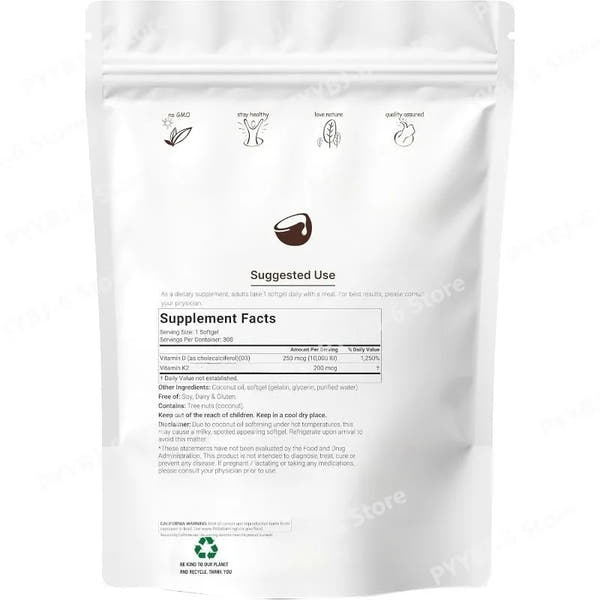 Vitamin D3 & K2 Supplement 10,000 IU Supports Overall Health & Bone Health Non-GMO Gluten Free 300 Softgels for Adult