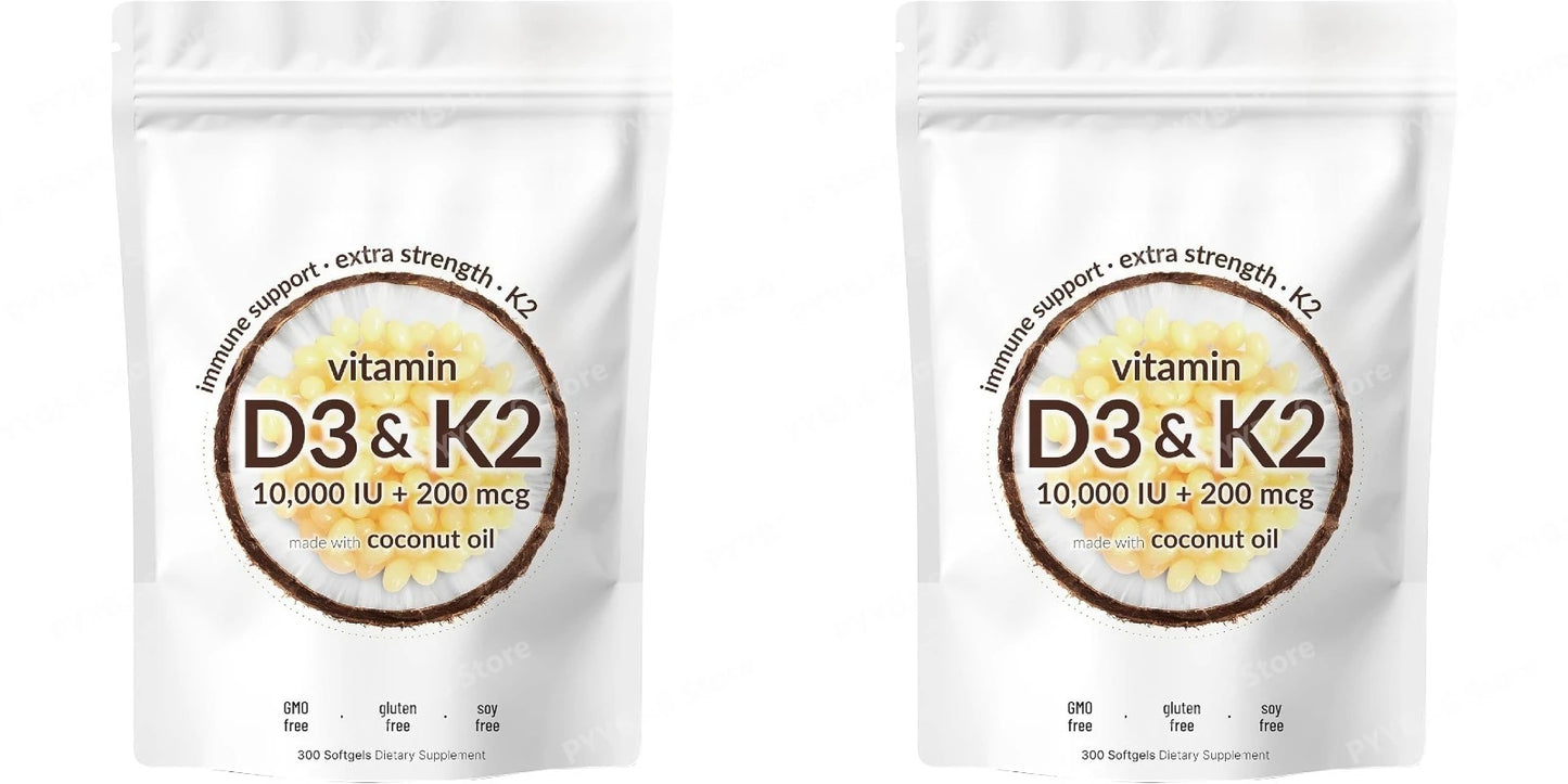 Vitamin D3 & K2 Supplement 10,000 IU Supports Overall Health & Bone Health Non-GMO Gluten Free 300 Softgels for Adult