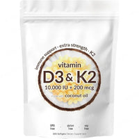 Vitamin D3 & K2 Supplement 10,000 IU Supports Overall Health & Bone Health Non-GMO Gluten Free 300 Softgels for Adult